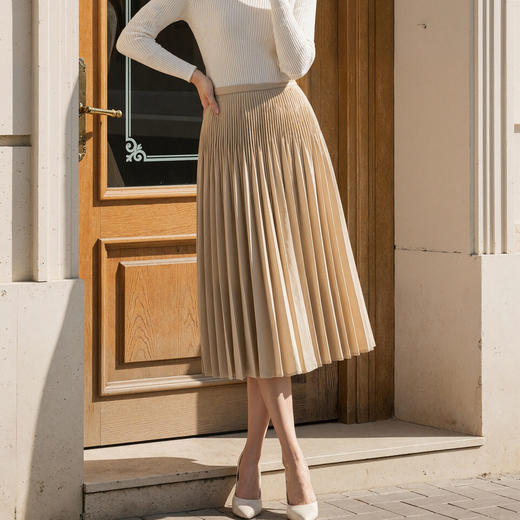 「自」全新升级【铂金会员183/天猫239/差价56】(12953)洛诗琳气质褶皱半身裙2026春夏新款大摆显瘦中长百褶裙女 商品图1