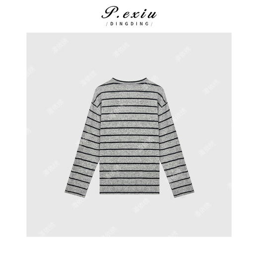 A008潘依绣丁丁宠粉秋冬绒面舒适保暖韩系条纹长袖T恤 G9052 商品图2