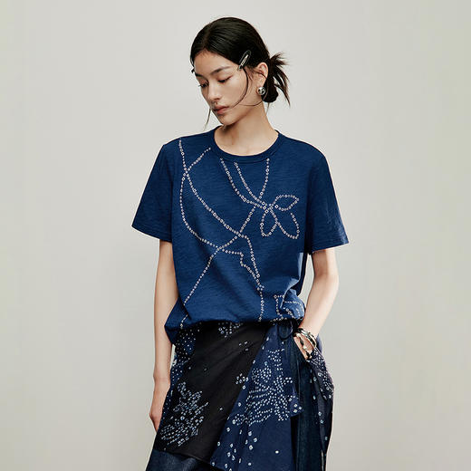 【林栖设计小店】方圆万象|鱼子缬印花优雅百搭气质2026夏新款纯棉T恤1962123 商品图6