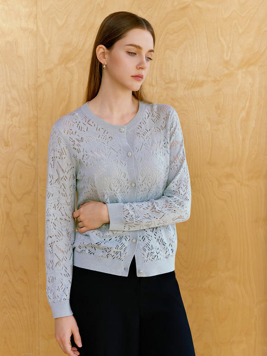 【圆领镂空针织开衫】26年春夏新品女士时尚镂空针织开衫小外套 商品图1