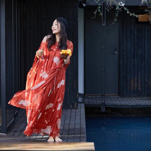 【林栖设计小店】浮云逸然|桑蚕丝鱼子缬印花优雅百搭多色2026夏新款宽松半身裙1962020 商品图4