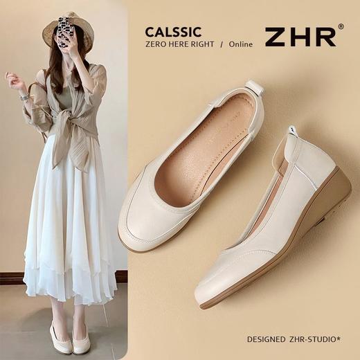 ZHR则则头层牛皮浅口单鞋软底一脚蹬妈妈单鞋真皮黑色小皮鞋通勤 商品图0