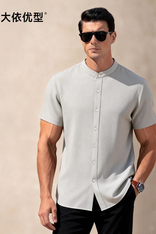 【棉麻】【DG】大依优型大码男装纯色短袖衬衫棉麻商务休闲百搭夏季上衣300斤 商品图5