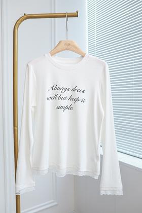 英文旋调|韩系蕾丝拼接T恤