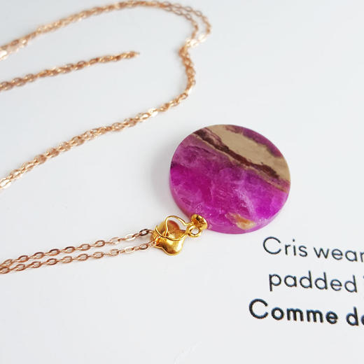 【天然正品】AU750黄金镶天然皇家紫舒俱来小圆牌吊坠项链230126NJM34 商品图4