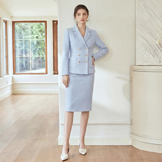 IWY/气质蓝色小香风西装套裙女2026春季新款美容院接待职业正装1024CS103 商品图1