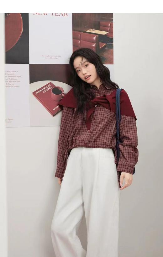 F022725春季新款红色格子外套长袖衬衫穿搭小个子上衣 商品图3