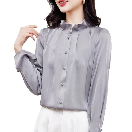 KQ-2026新款春装长袖灯笼袖洋气质红色衬衫女真丝上衣桑蚕丝时尚小衫 商品图4