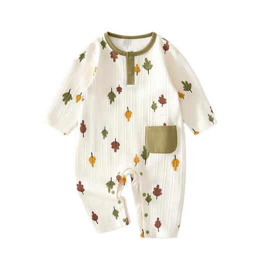 婴儿连体衣宝宝新生儿无骨春秋纯棉哈衣提花婴幼儿童装套头爬服 商品图4