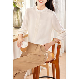 KQ-真丝长袖衬衫2026年春季新款法式圆领纯色桑蚕丝长袖白色上衣衬衣