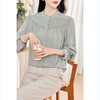 KQ-2026春季新款欧美风蕾丝细褶桑蚕丝长袖衬衫纯色设计感灯笼袖上衣 商品缩略图1