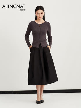 【亨利领打底】阿菁娜春季新款亨利领打底衫小圆领造型精致竖坑条纹理视觉拉长身形F31C301010