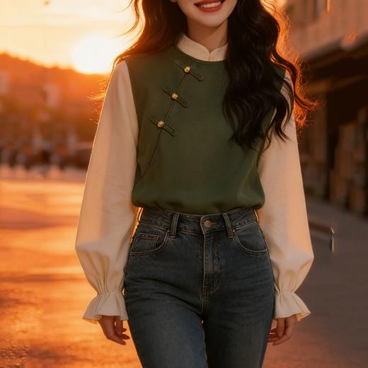 新中式假两件卫衣｜韩系慵懒风+洋气绿色，时尚感瞬间拉满！【预售7天内发货】 商品图6