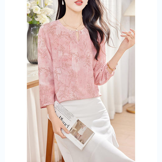 KQ-2026新九分袖T恤印花上衣春夏新款洋气小衫中老年气质衬衣桑蚕丝 商品图1