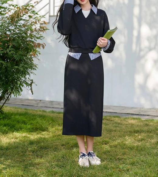 F022724套头翻领上衣直筒高腰半身裙两件套卫衣套装 商品图2