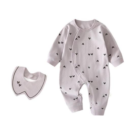 婴儿连体衣偏开宝宝新生儿无骨春秋纯棉哈衣送围嘴婴幼儿童装爬服 商品图4