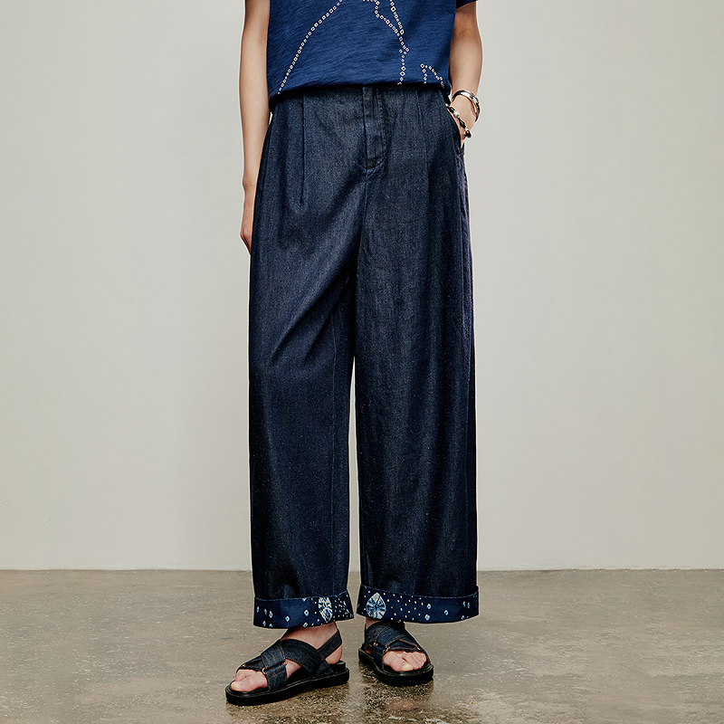 【林栖设计小店】丹宁主义|牛仔蓝压褶复古百搭气质2026夏新款宽松牛仔裤1962206