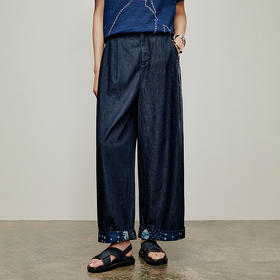 【林栖设计小店】丹宁主义|牛仔蓝压褶复古百搭气质2026夏新款宽松牛仔裤1962206