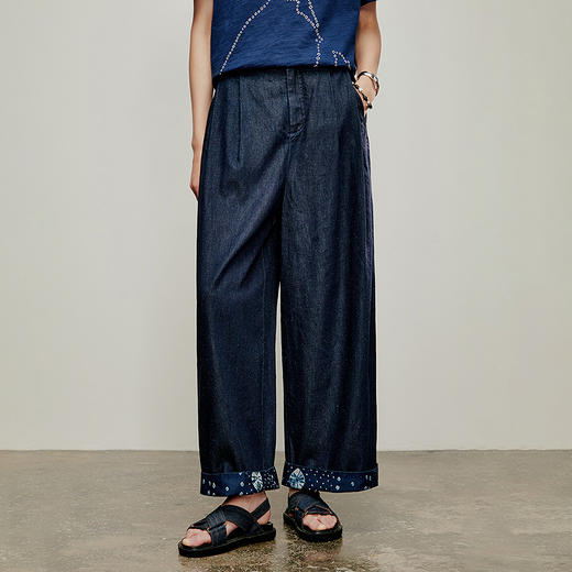 【林栖设计小店】丹宁主义|牛仔蓝压褶复古百搭气质2026夏新款宽松牛仔裤1962206 商品图0