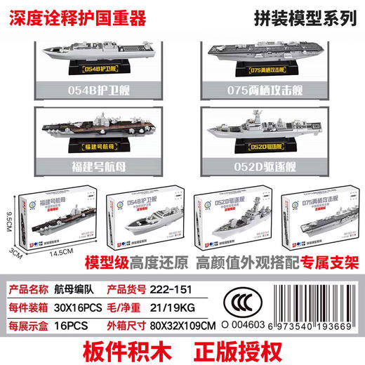 【正版授权航母战机编队拼装模型组】南之星积木驱逐舰护卫舰福建号军舰队摆件 商品图5