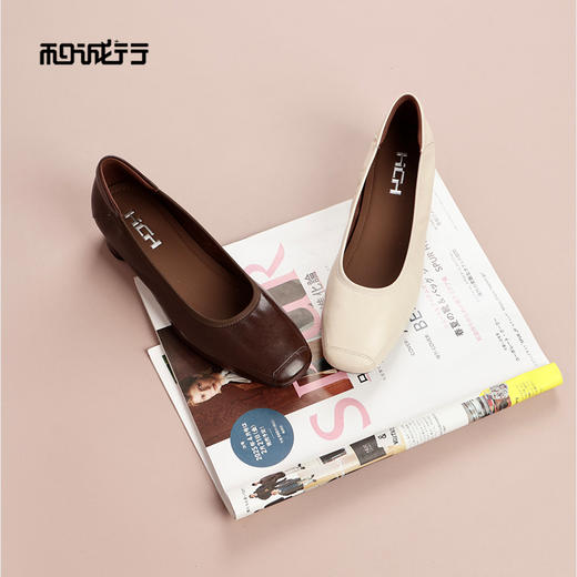 和诚行2026春季新款方头低跟玛丽珍鞋一脚蹬粗跟浅口单鞋1730023 商品图2