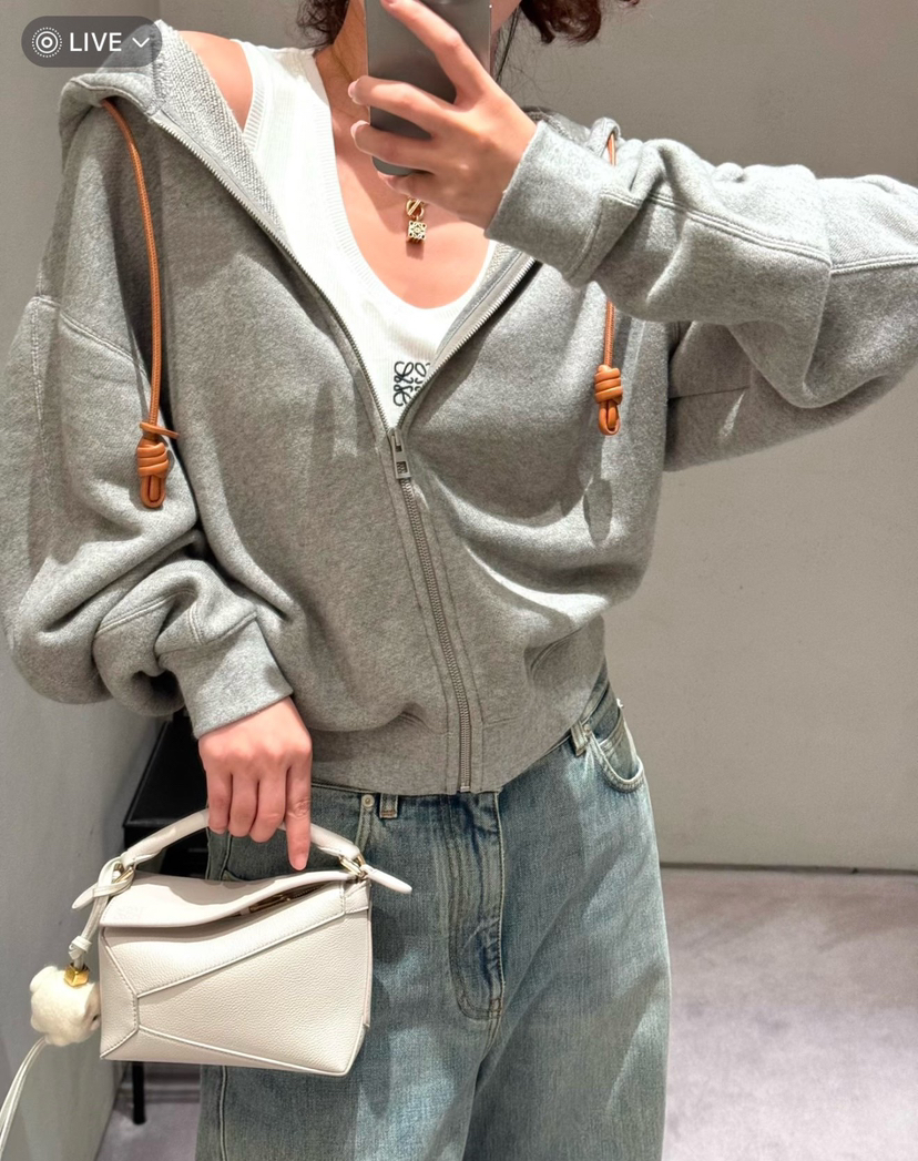 罗意w家手工皮绳拉链卫衣帽衫