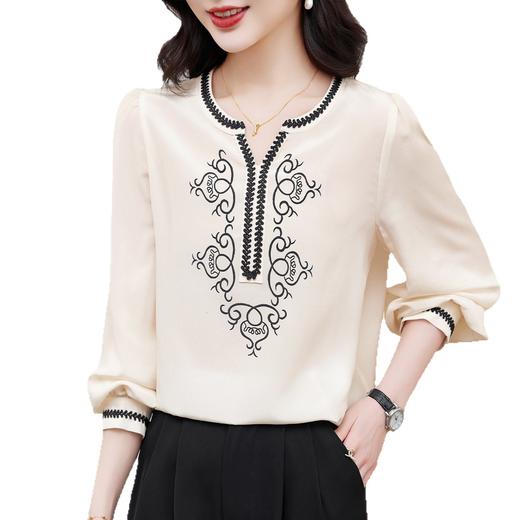 KQ-洋气减龄复古重工刺绣V领系带灯笼袖衬衫女宽松休闲百搭度假上衣 商品图4