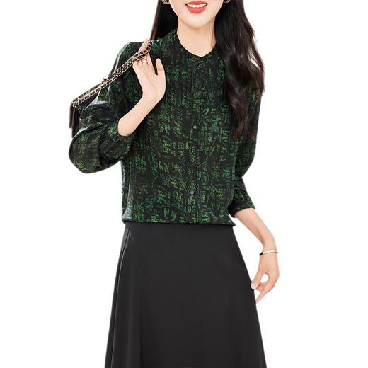 KQ-新碎花长袖衬衫女真丝显瘦气质时尚春季衬衣复古轻奢优雅上衣 商品图4