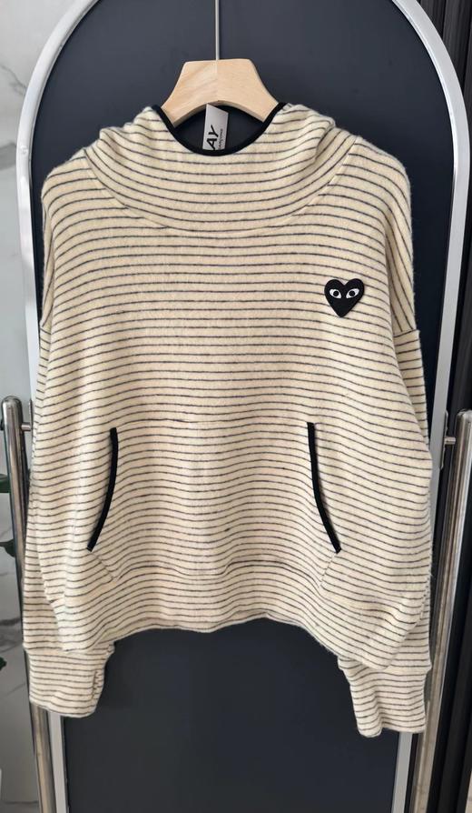 F022713黑灰细条纹宽松连帽兔绒针织衫卫衣 商品图10