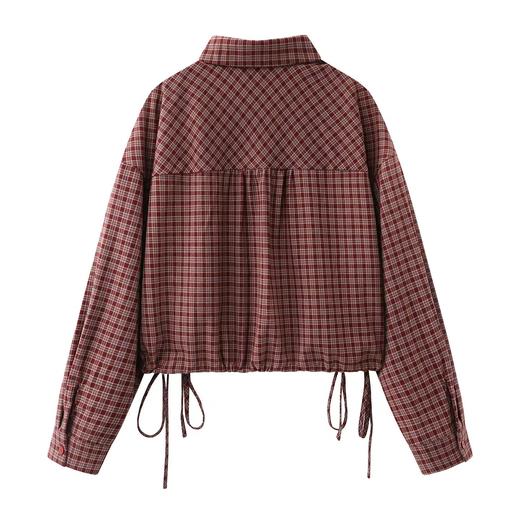 F022725春季新款红色格子外套长袖衬衫穿搭小个子上衣 商品图1