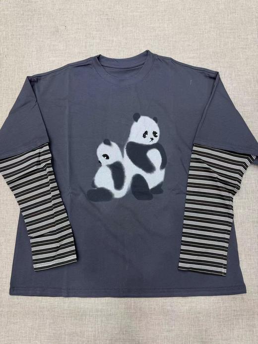 F022721新款伤心小熊条纹圆领休闲假两件套T恤 商品图5