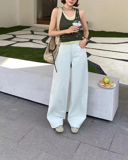 F022722日系工装牛仔裤女春季显瘦宽松阔腿裤微弯刀休闲裤 商品图7