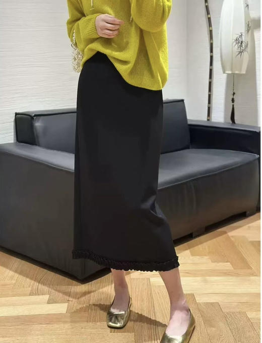 原单后开叉木耳捆边一步裙 商品图1