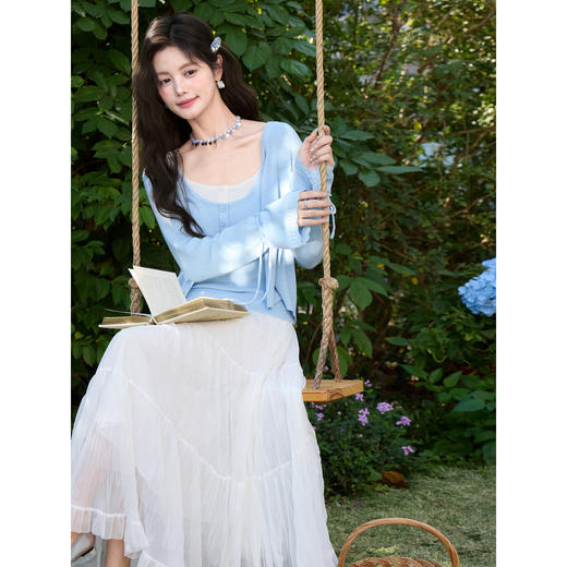 鹿向南「海盐气泡」法式浅蓝色针织衫开衫外套显瘦上衣女春季新款 商品图4