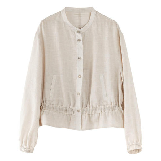 「高货xg」全新升级【铂金会员257/天猫339/差价82】(05448)洛诗琳新款苎麻衬衫外套2026春季显瘦小立领荷叶边短上衣 商品图4