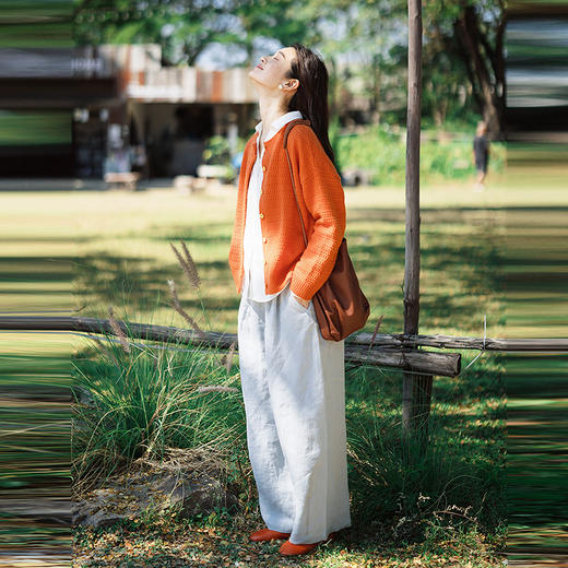 绽放163朵/春日暖橙*亮橙色纯羊毛镂空毛织开衫女春新款针织外套 商品图2