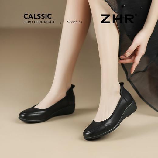 ZHR则则头层牛皮浅口单鞋软底一脚蹬妈妈单鞋真皮黑色小皮鞋通勤 商品图7