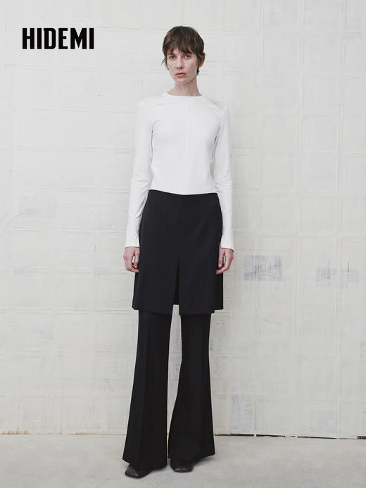 HIDEMI 设计感修身正肩长袖圆领T恤上衣 商品图1