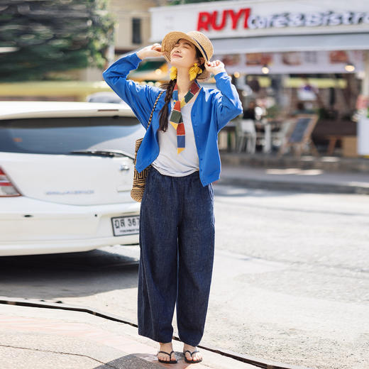 特绽放153朵/漫步经心开襟卫衣·精梳棉落肩长袖V领开衫外套女春 商品图2