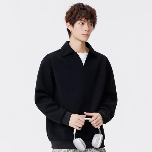 【DSL】大依优型大码男装翻领卫衣简约休闲百搭纯色长袖打底衫加肥上衣 商品图2