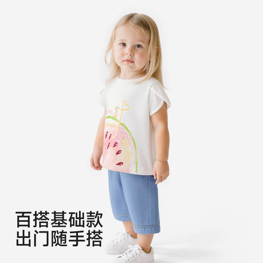 【100%精梳棉】英氏儿童衣服女童圆领可爱百搭上装夏季短袖T恤针织卡通薄款上衣 商品图3
