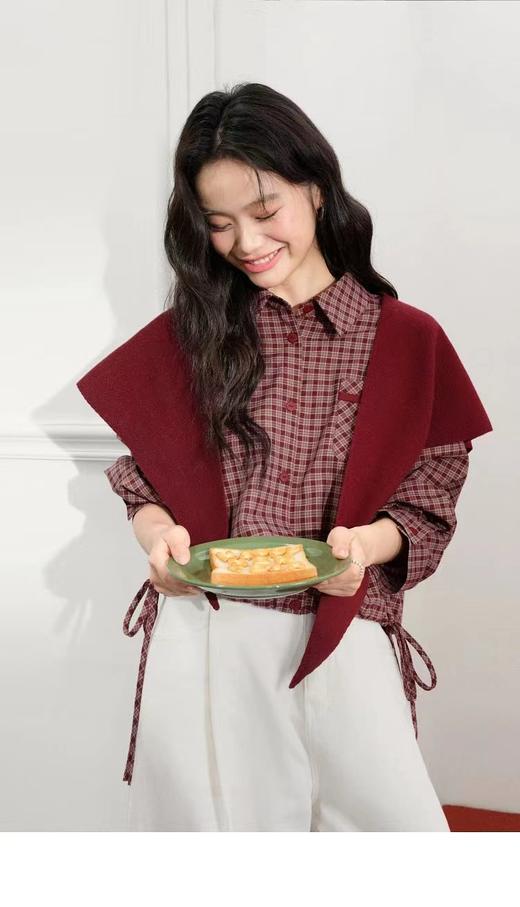 F022725春季新款红色格子外套长袖衬衫穿搭小个子上衣 商品图7