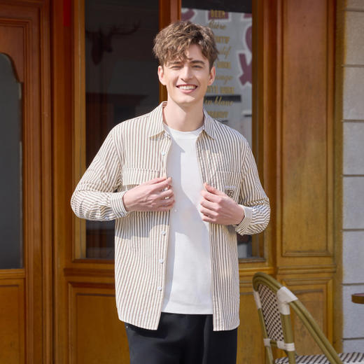 半身缘男装 春季舒适百搭条纹简约衬衫261312U01010235 商品图0