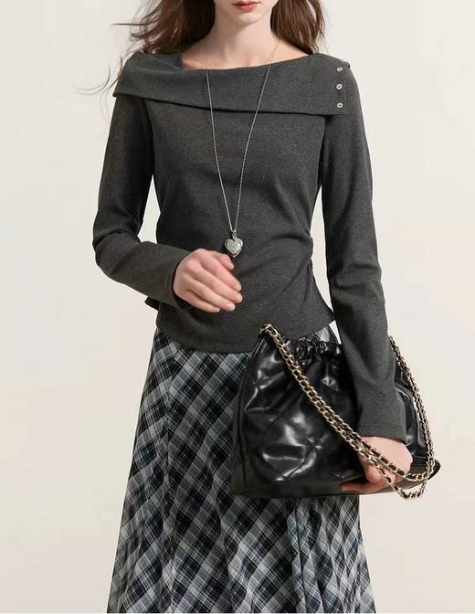 F022798春季新款长袖简约T恤套头上衣一字肩修身针织衫 商品图10