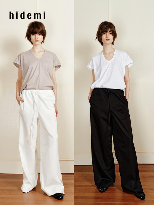 hidemi副线小h 全棉松弛感简约抽绳直筒长裤休闲裤 商品图0