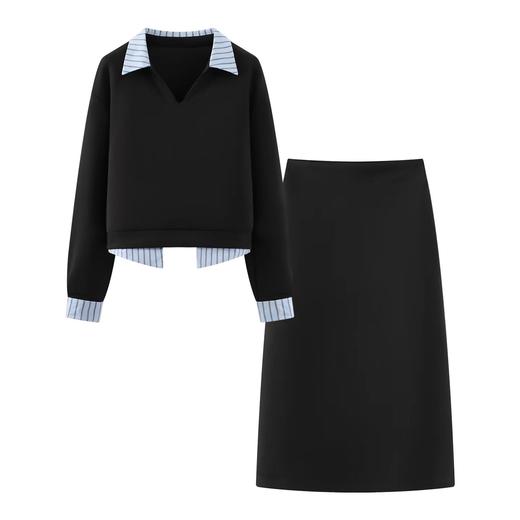 F022724套头翻领上衣直筒高腰半身裙两件套卫衣套装 商品图9