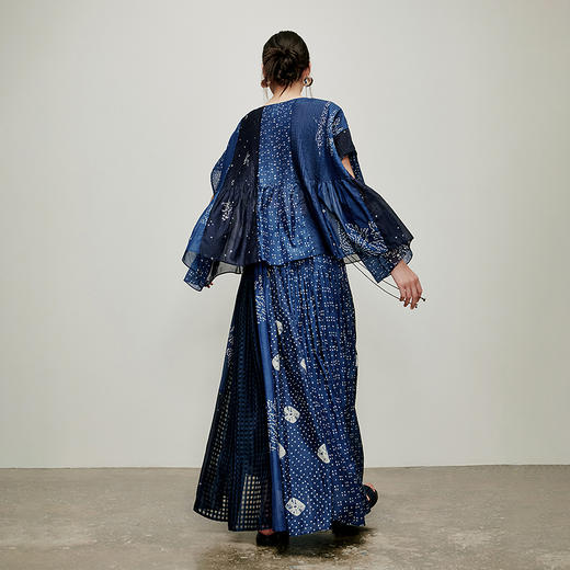 【林栖设计小店】方圆万象|手工腰绳丝棉鱼子缬印花2026夏新款压褶半身裙1962151 商品图5