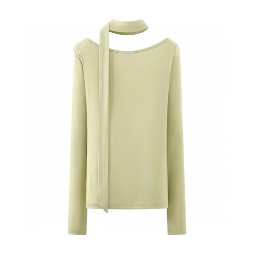 F022728春季新款荡领T恤休闲长袖修身飘带上衣 商品图10