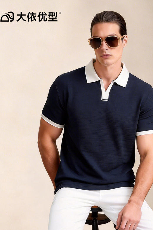 【DG】大依优型大码男装夏季拼色小V领翻领POLO衫商务休闲百搭棉质短袖300斤 商品图5