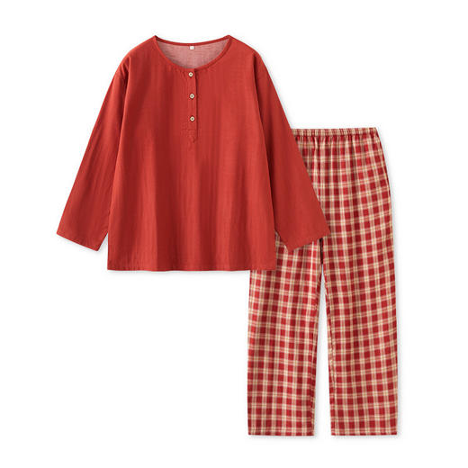 全棉双层纱~2026春季全棉纱布套头睡衣 长袖套装新款纯棉家居服可外穿 商品图4